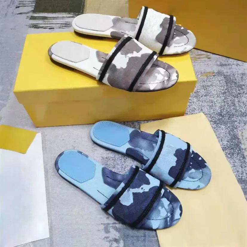 Sandales à rayures multicolores en toile Sandales Denim Flat Slipprs Chaussures Dames Été plage extérieure casual Flip Flops Luxurys