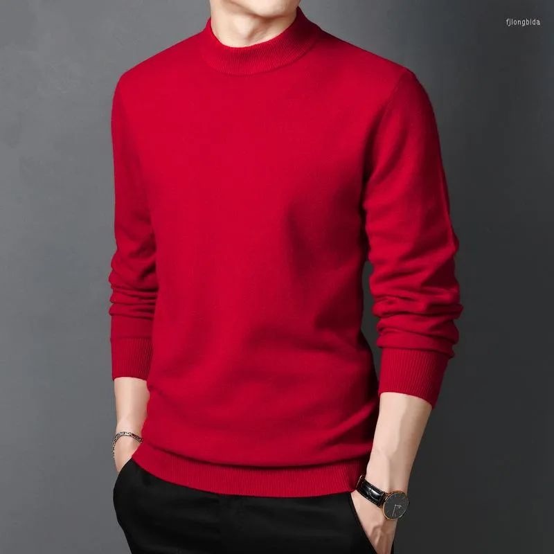 Men's Sweaters Autumn And Winter Sweater Men's Classic Casual Bottoming Red Half High Neck Pullover Men Loose Oversize