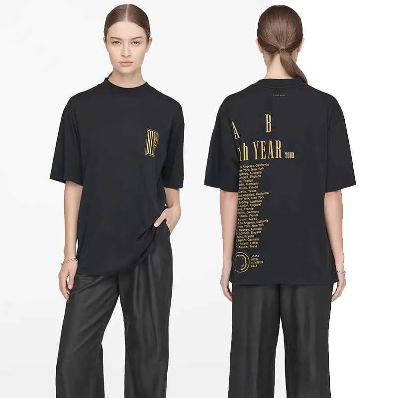 빙 편지 인쇄 빈티지 티셔츠 세척 효모 여성 디자이너 짧은 슬리브 티셔츠 여름 코튼 티 탑 폴로