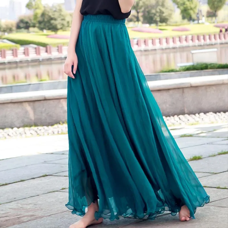 Dresses Maxi Long Tulle Chiffon Skirts Women Elastic High Waist Floor Length Elegant Girls Juniors Prom Party Saias Jupe Clothes Faldas