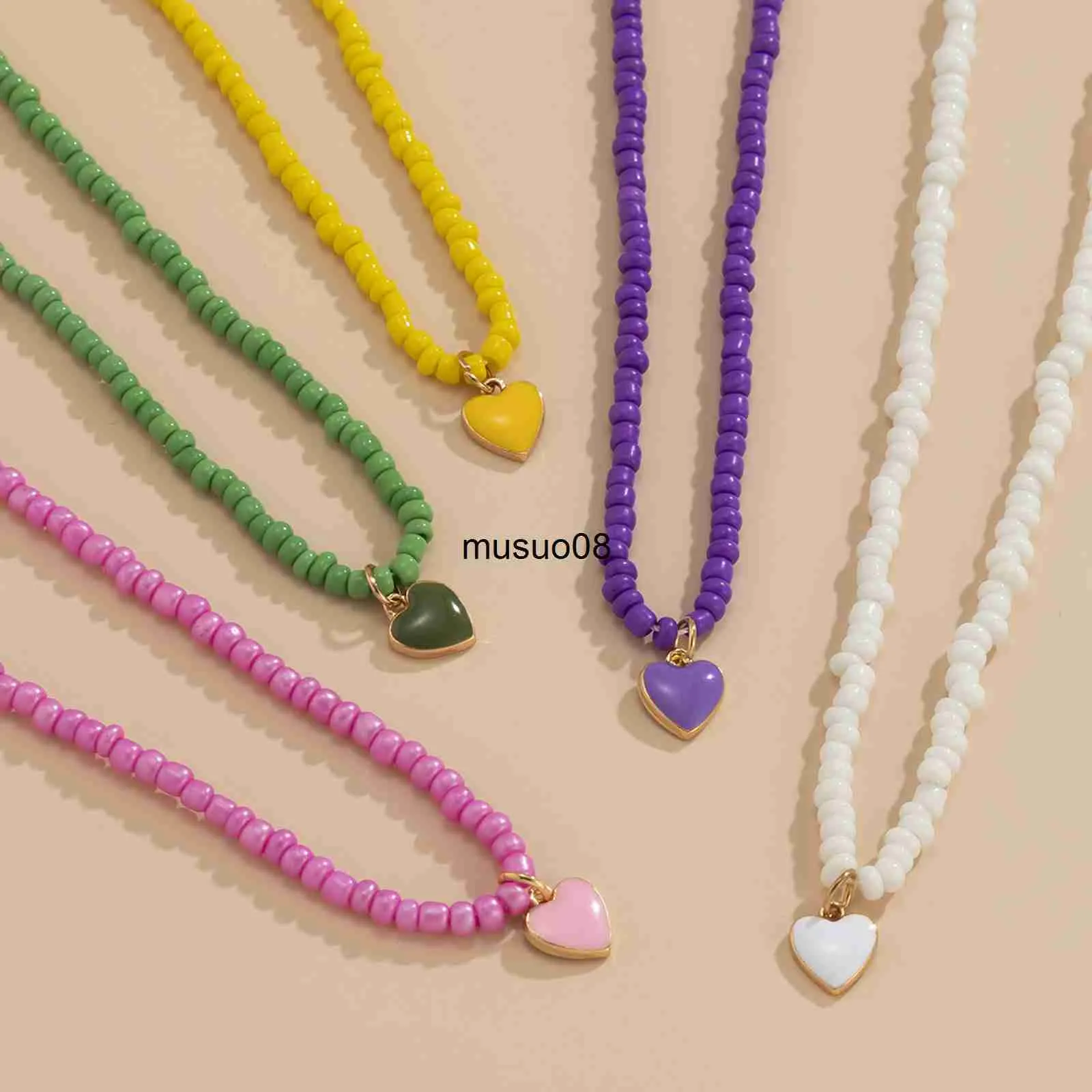 Pendant Necklaces Fashion Handmade Multicolor Seed Beads Necklace For Women Sweet Heart Pendants Necklace Summer Girls Choker Collar Jewerly 1PC J230601