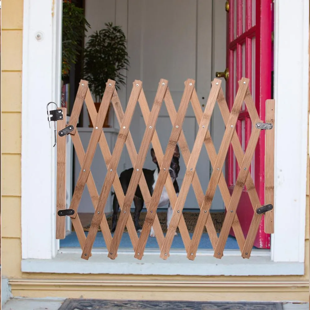 DHgate Retractable Wooden Dog Gate Indoor Outdoor Pet Fence for Cats Rabbits Pet Supplies