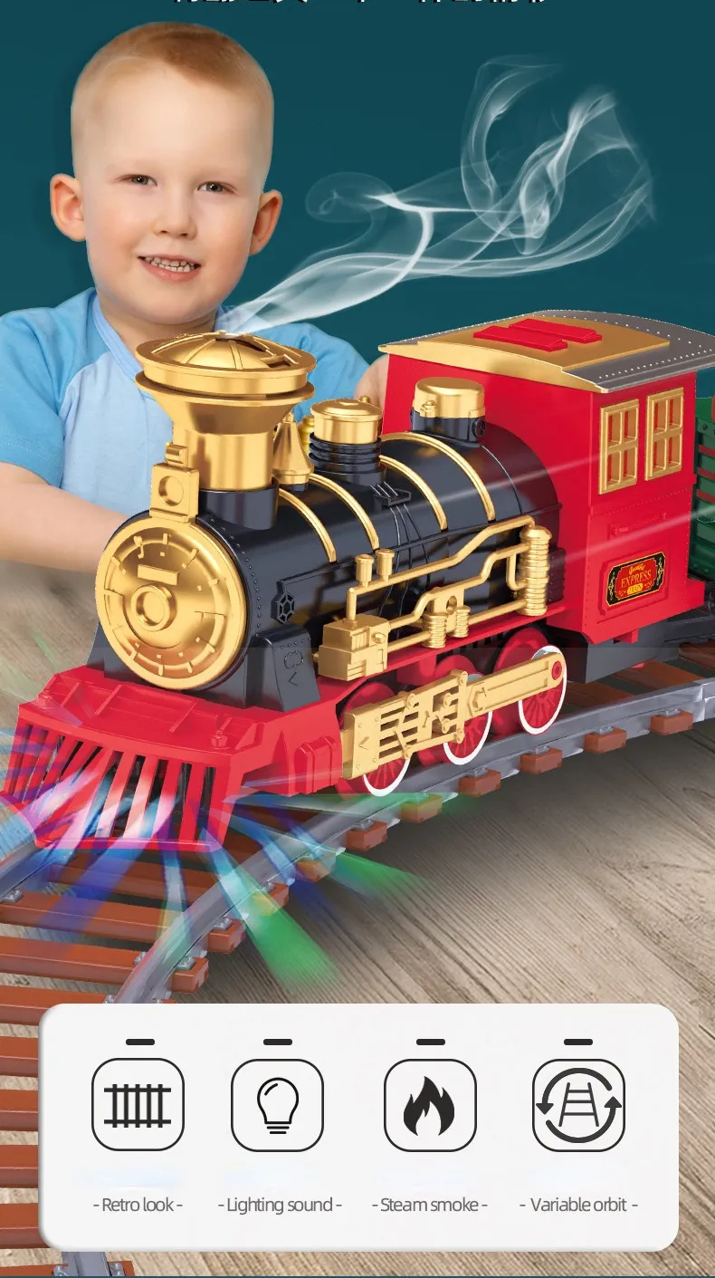 Electric/RC Track Electric Christmas Train Toy Set Car Railway Spår Steam Locomotive Engine Diecast Model Education Game Boy Toys for Children 230601