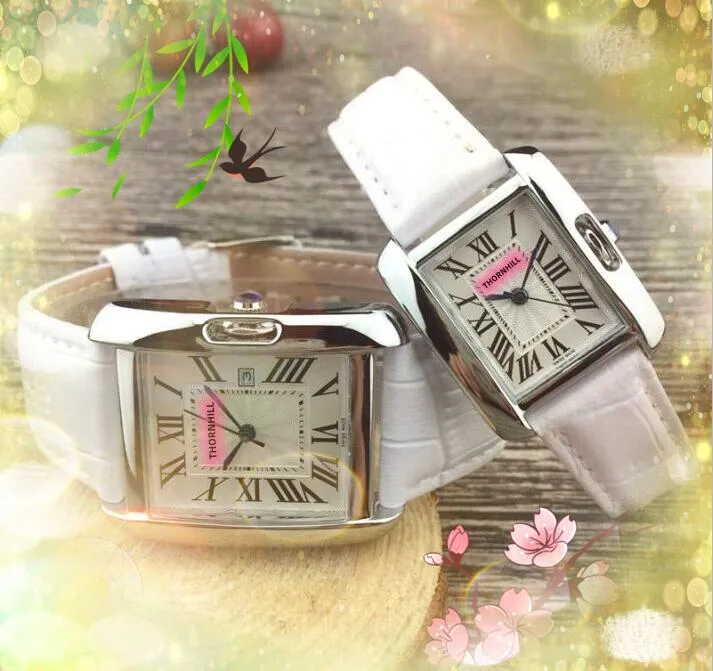 Męskie Women Square Roman Tank Watches Ruch Kwarcowy Zegar czasowy Zegarek Czerwony Brąz Brązowy Pasek Analogowy Para Analogowa Para