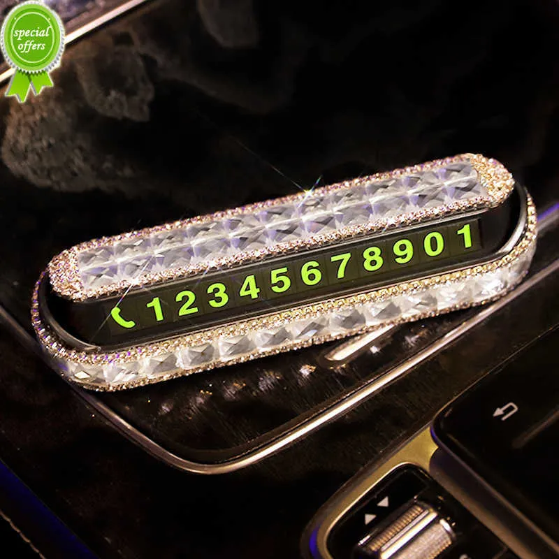 New Diamond Rhinestone Car Luminous Temporary Parking Card Night Phone Number Card Hidden Auto Mobile Temporary Stop Sign Interior