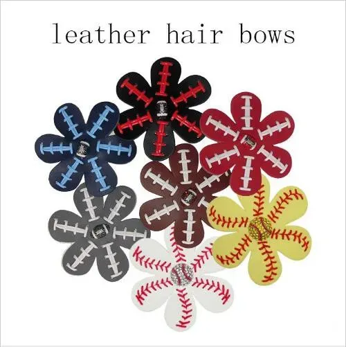 Baseball Softball pinces à cheveux Football pinces à fleurs en cuir arcs cousus strass épingle à cheveux cheveux Barrettes accessoires BYP4694