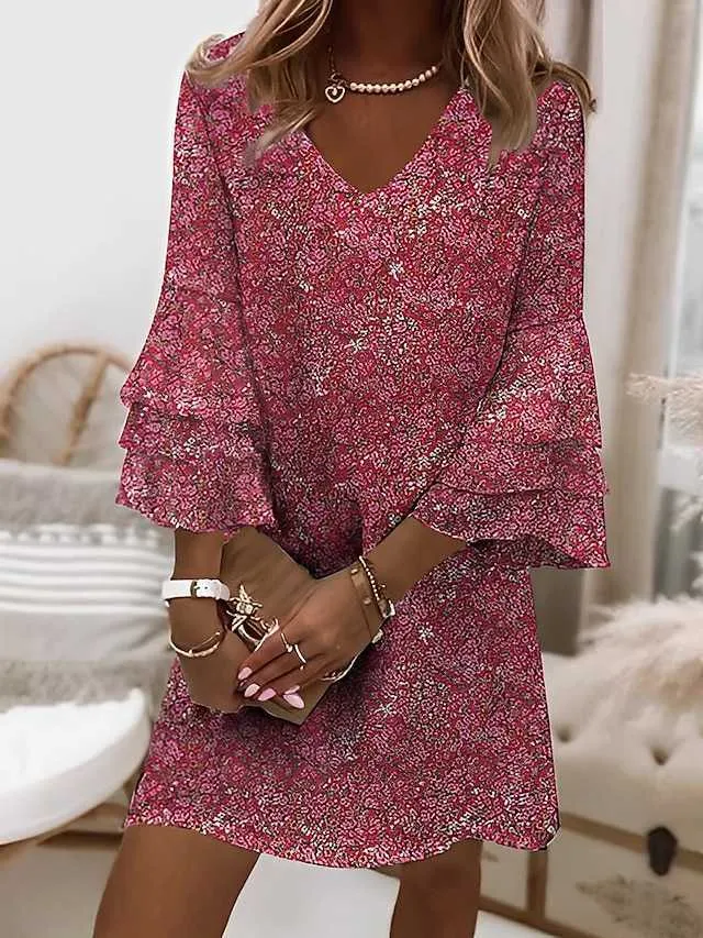 Womens Casual Mini Shift Dress Long Sleeve V-Neck Floral Polyester Summer  Dress S-3XL from Dhgate Basic & Casual Dresses - price 23.81