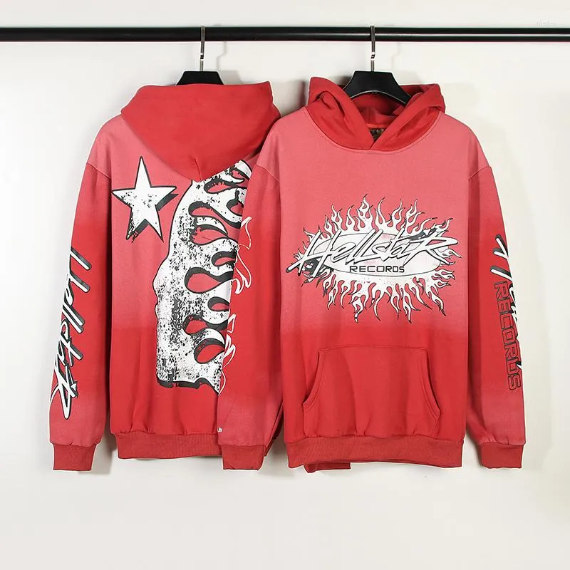 Mens Hoodies Hellstar High Street Ins Vintage Mud Print Red Hoodie ...