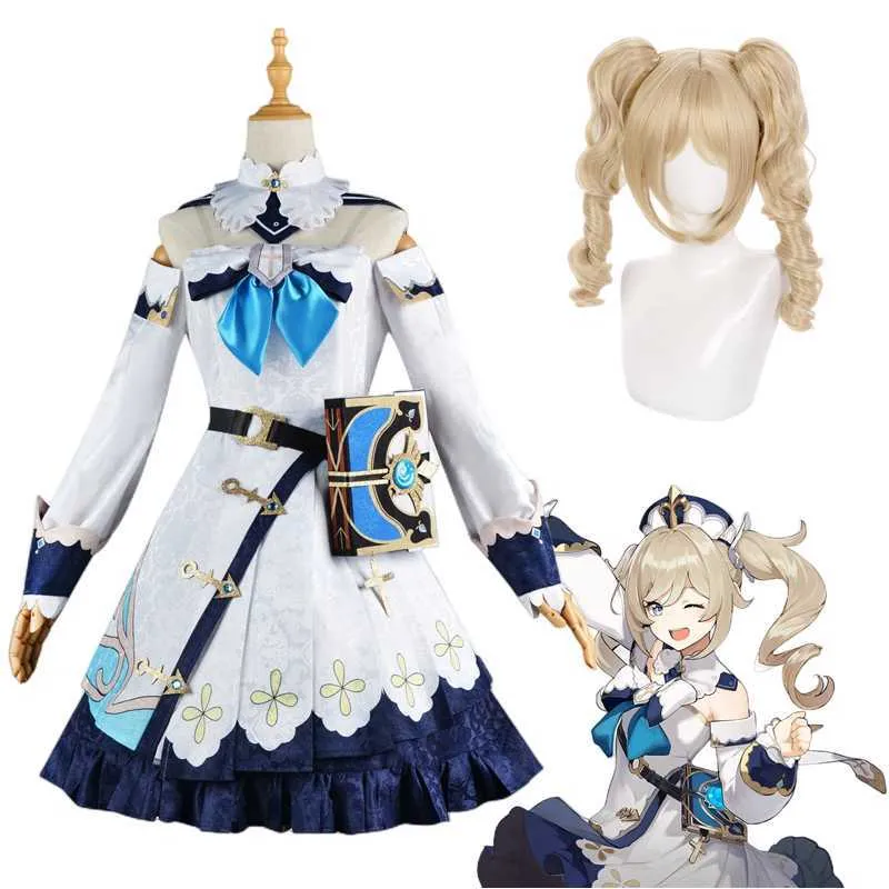 Anime Costumes Hot Game Genshin Impact Barbara Full Set Dress Accessories Women Girl Cosplay Come Halloween Party Stage Performance With Wig Z0602