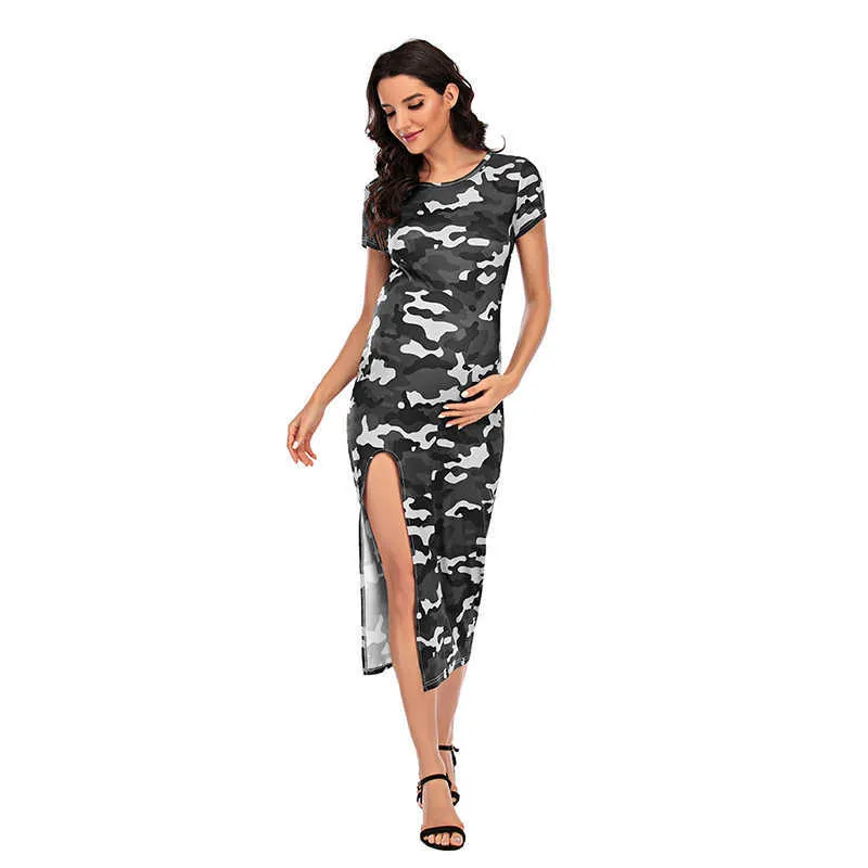 Robes de maternité camouflage jupe courte pour femmes enceintes sexy robe à manches courtes robe à col rond pour femmes enceintes taille douce longue vêtements de maternité G220602