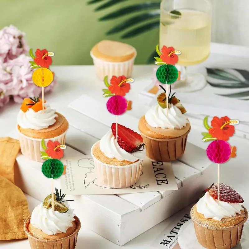 Forniture festive 50PCS Frutta Cocco Stick Festa di compleanno Decorazione torta Bandiere da dessert hawaiano Bambini