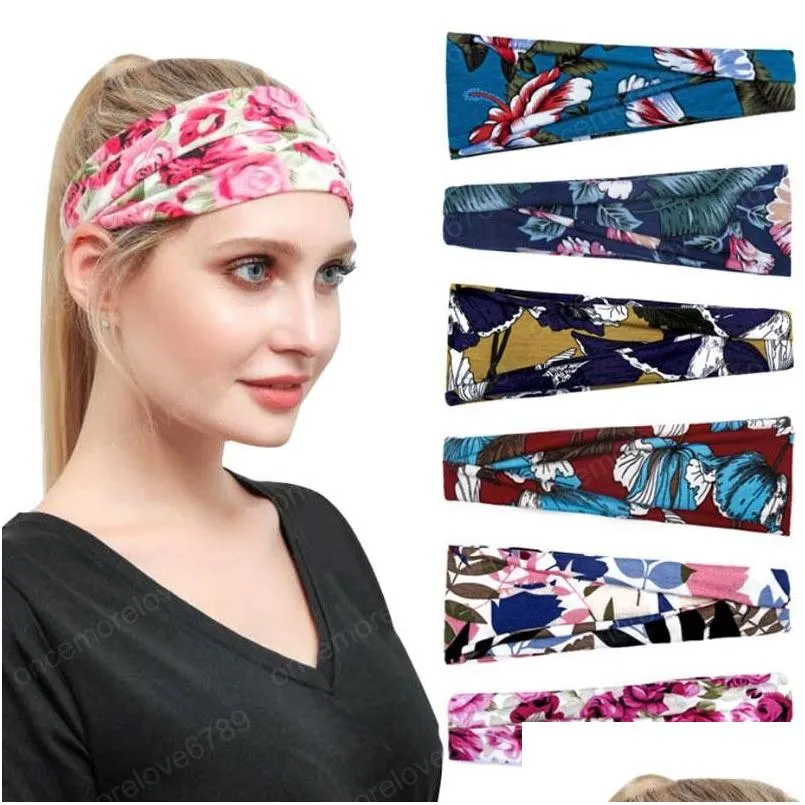 Headbands 64 Styles Elastic Leopard Plaid Flower Print Yoga Sport Sweatband Women Running Hair Band Turban Outdoor Gym Fitness Drop Dhvpp