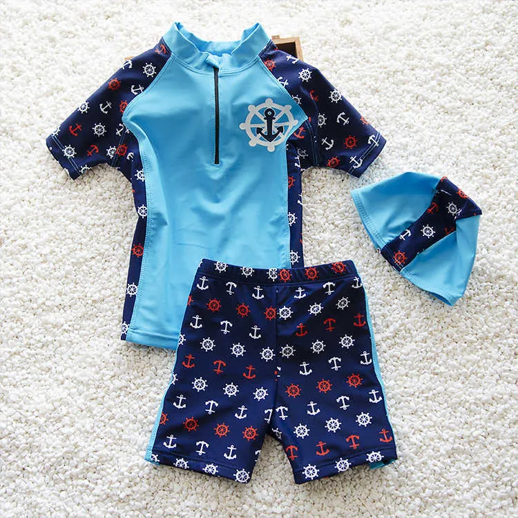 3 Pieces/Set Sports Children's Swimwear Hat+Shirt+Pants Set High Quality Surfing Beach Suit Boys' K56 P230602