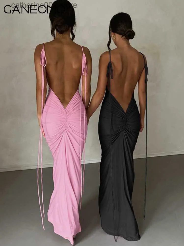 2024 Women's Backless Maxi Slip Dress Sexy Elegant Party Dress, Pink