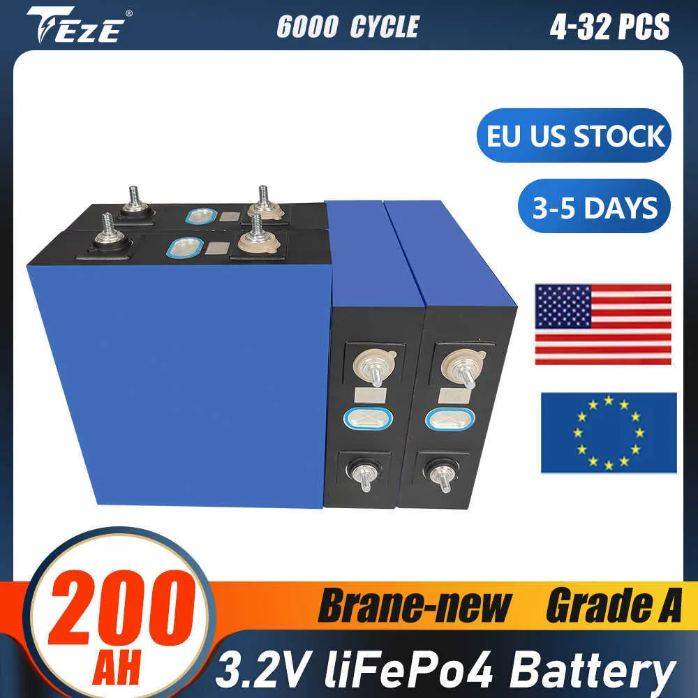 4-32PCS Grau A 3.2V 200Ah Lifepo4 Bateria Polônia Estoque 6000 Ciclos Bateria Recarregável Para RV EV Sistema Solar UE EUA Livre de Impostos