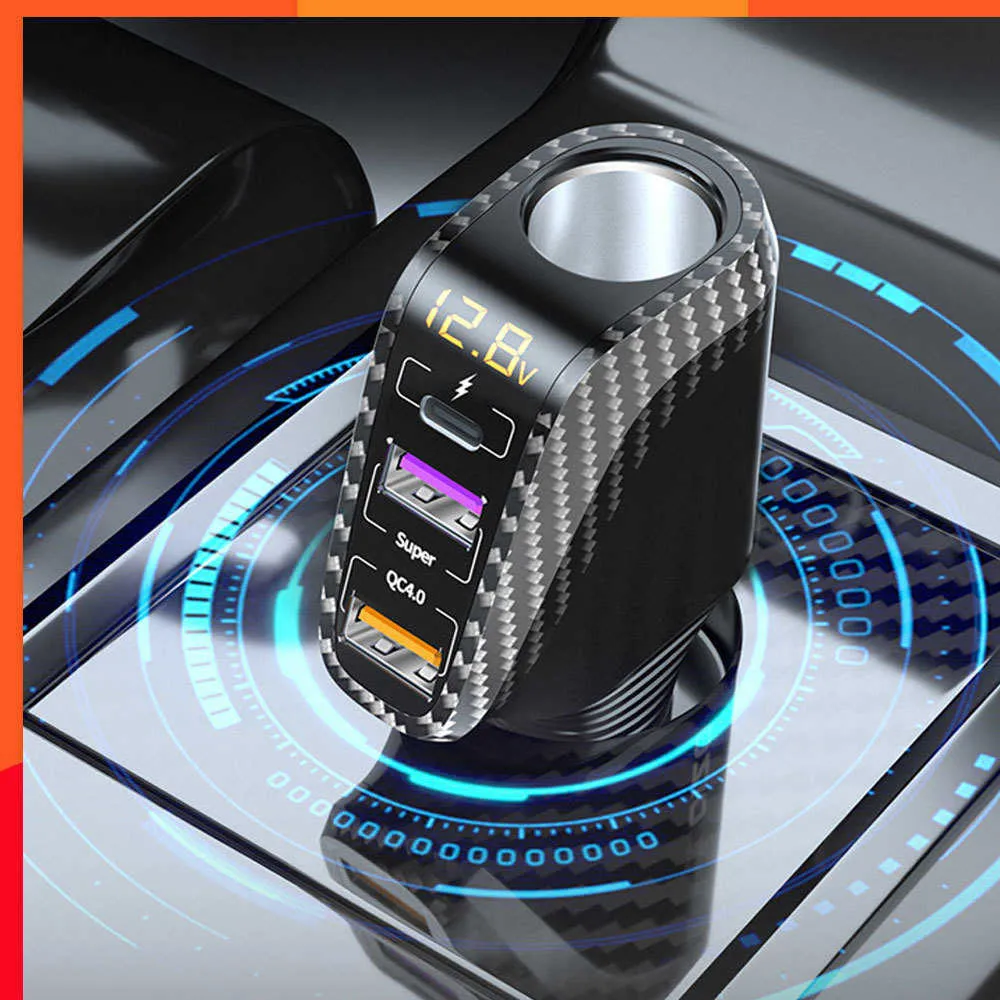 New 90W 12V/24V Car Charger PD 3.0/QC 4.0 Super Charge Cigarette Lighter Phone Quick Charge 3-Socket Universal