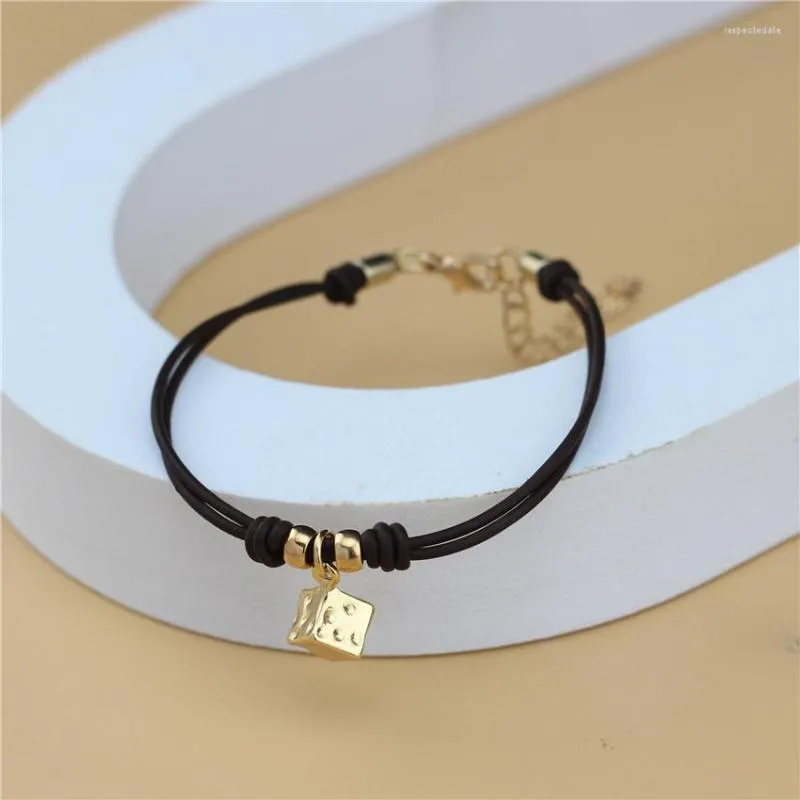 Charm Bracelets Anslow Fashion Design Geometric Cube Charms Pendant Cute Leather Bracelet Teen Girls Student Birthday Gift 2023 Christmas