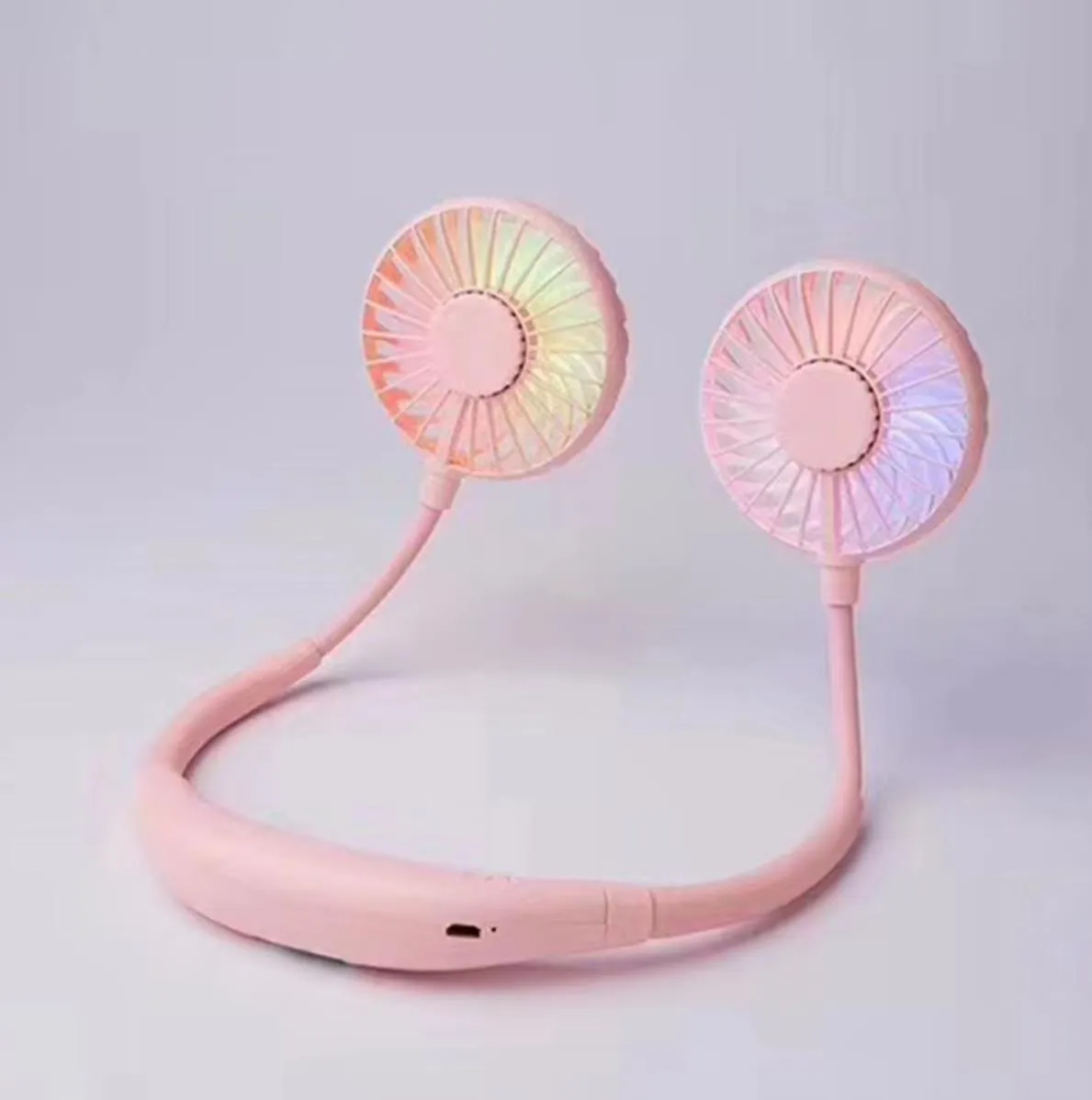 LED couleur lumière fête faveur main libre ventilateur sport Portable USB Rechargeable double Mini refroidisseur d'air été cou ventilateur suspendu en gros