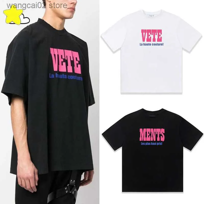 Męskie koszulki 23ss Nowe różowe pianki wetukcje drukowania T-shirt mężczyzn Kobiety 1 1 ciężki tkanina ponadwymiarowa VTM Tee Hip Hop Black White Top T230602