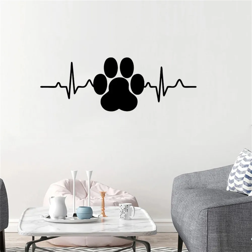 Hund PAW Print Heartbeat Vinyl Art Home Decor Wall Stickers Pet Shop Veterinary Window Decals borttagbara väggmålningar tapeter