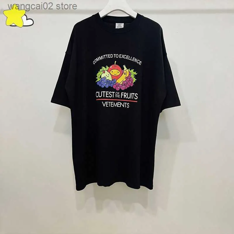 T-shirt da uomo Vetements Uomo Donna Manica corta Casual Coppia Moda VTM T-Shirt New Cartoon Fruit Print Fun Pattern Patch Top oversize T230602