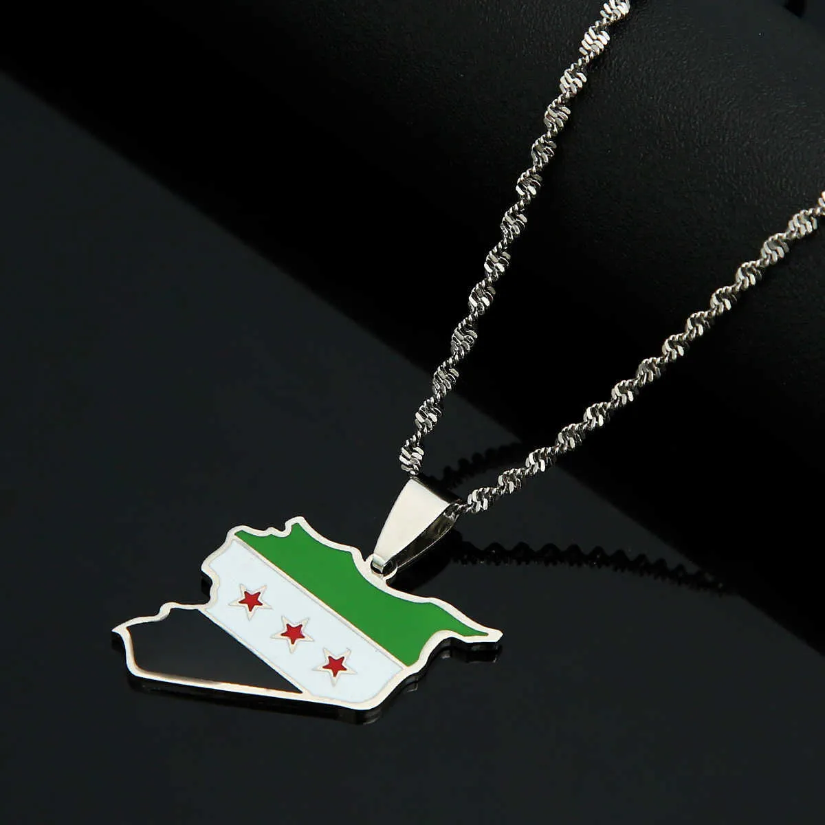 Pendentif colliers en acier inoxydable Syrie carte drapeau pendentif colliers mode syriens carte chaîne bijoux J230601