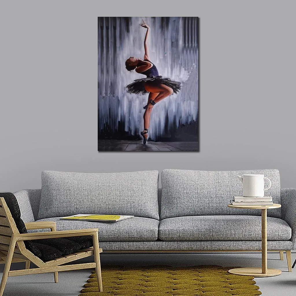 Modern Canvas Art Ballet Black White Dance Textures Vibranti dipinti ad olio figurativi illuminano qualsiasi stanza con energia e passione