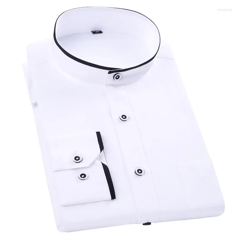 Męskie koszule męskie stojak na odzież męską obroża wygodna skóra w paski kariera biznesowa luźna biała koszula z długim rękawem