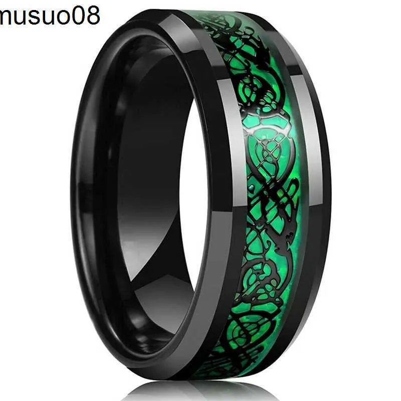 Designer -Ringbandringe Klassische Männer 8mm schwarze Wolfram -Eheringe Doppel Groove abgeschrägtes Rand Ziegelmuster gebürstete Edelstahlringe für Männer Fashion 575