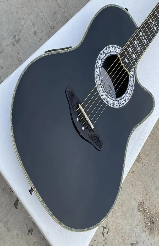 Handmade Ovation 6 Strings Hollow Body Black Electric Guitar Carbon Fiber Body Ebony Fretboard