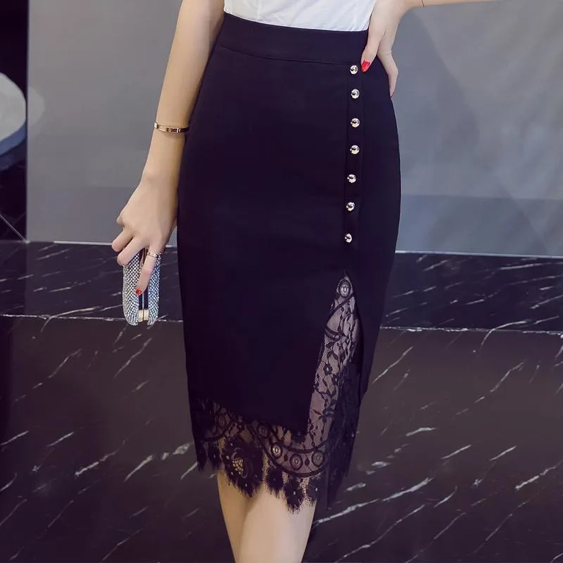 Платья Женская юбка Мода 2022 Женская одежда Черная юбка с высокой талией Сексуальная кружевная юбка-карандаш Юбки женские A562