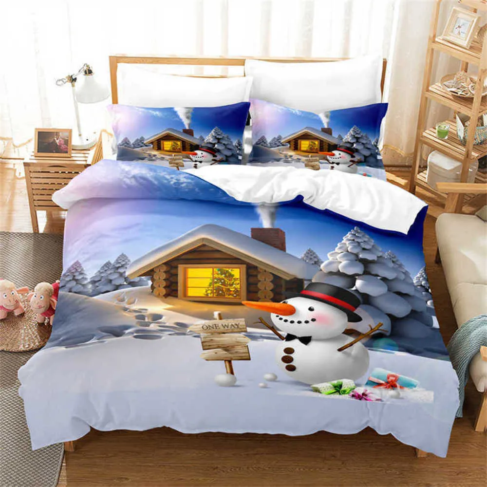 Ensembles de literie mignon bonhomme de neige ensemble housse de couette père noël roi couette bleu noël décoratif chambre d'enfant lit d'hôtel L221025