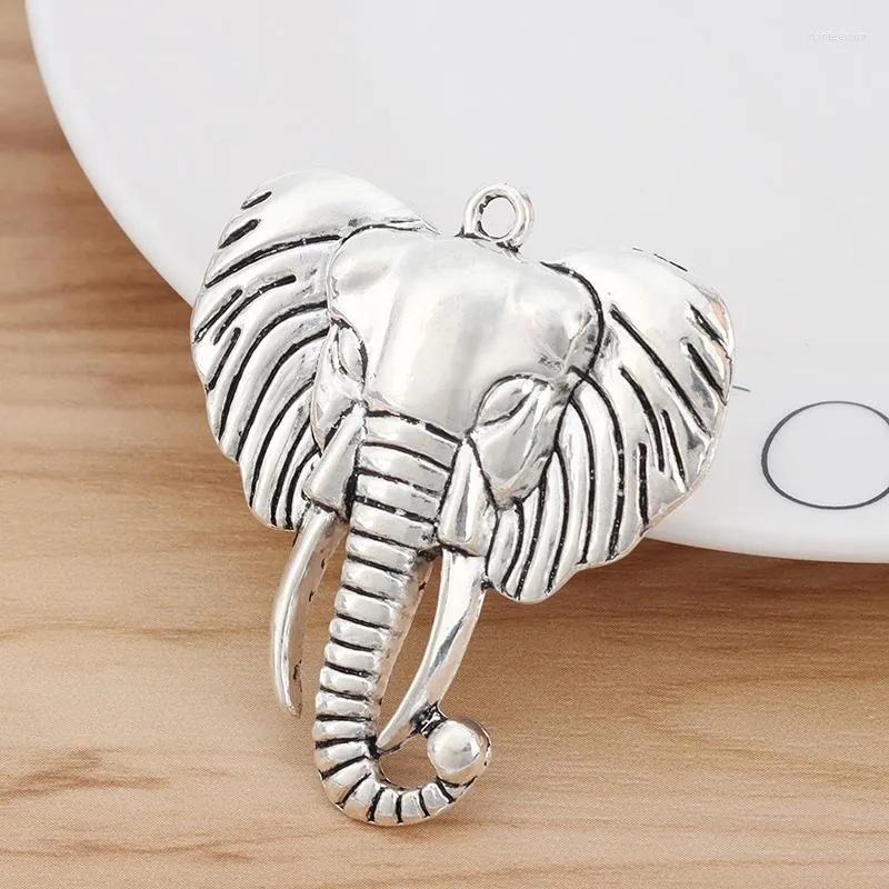 Colliers Pendentifs 5 Pièces Tibétain Argent Grand Animal Éléphant Tête Charmes Pendentifs Pour La Fabrication De Bijoux À Faire Soi-Même Accessoires 55x48mm