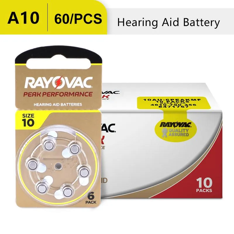 Care 60Pcs Rayovac Peak Hearing Aid Batteries 10 A10 ZA10 10A P10 PR70 High Performance Zinc Air Battery For Mini Digital Hearing Aid