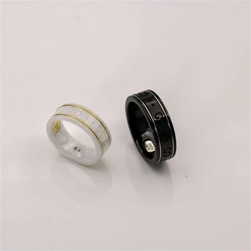 New 2023 designer jewelry bracelet necklace Qi personality electroplating 18K gold white ceramic ring men women black steel stone Couple Wedding Ring Gift