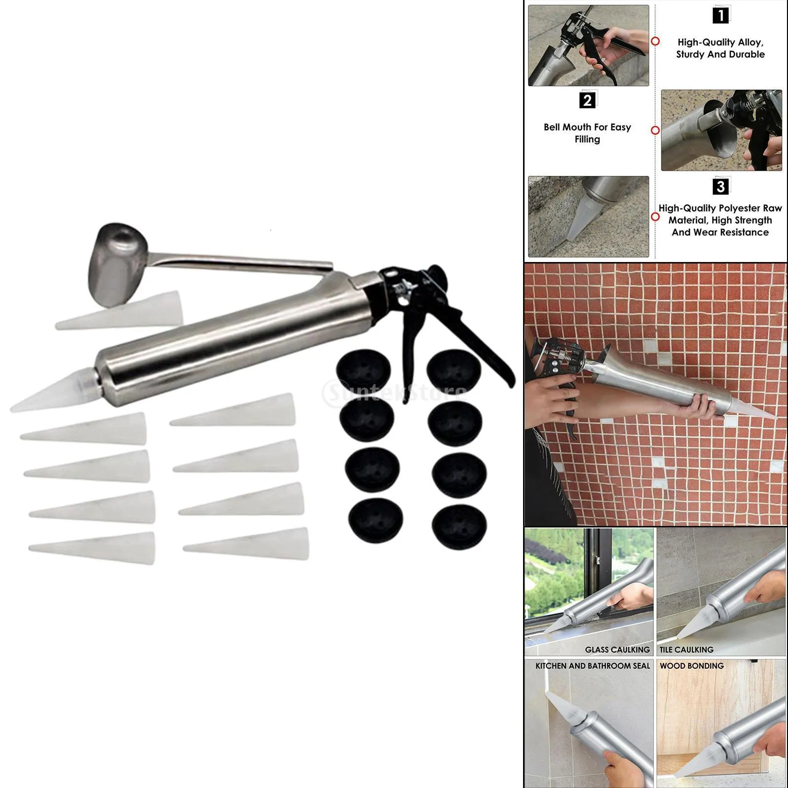 Stainless Steel Bunnings Sausage Caulking Gun With 10 Nozzles And Syringe Joint For Fill
