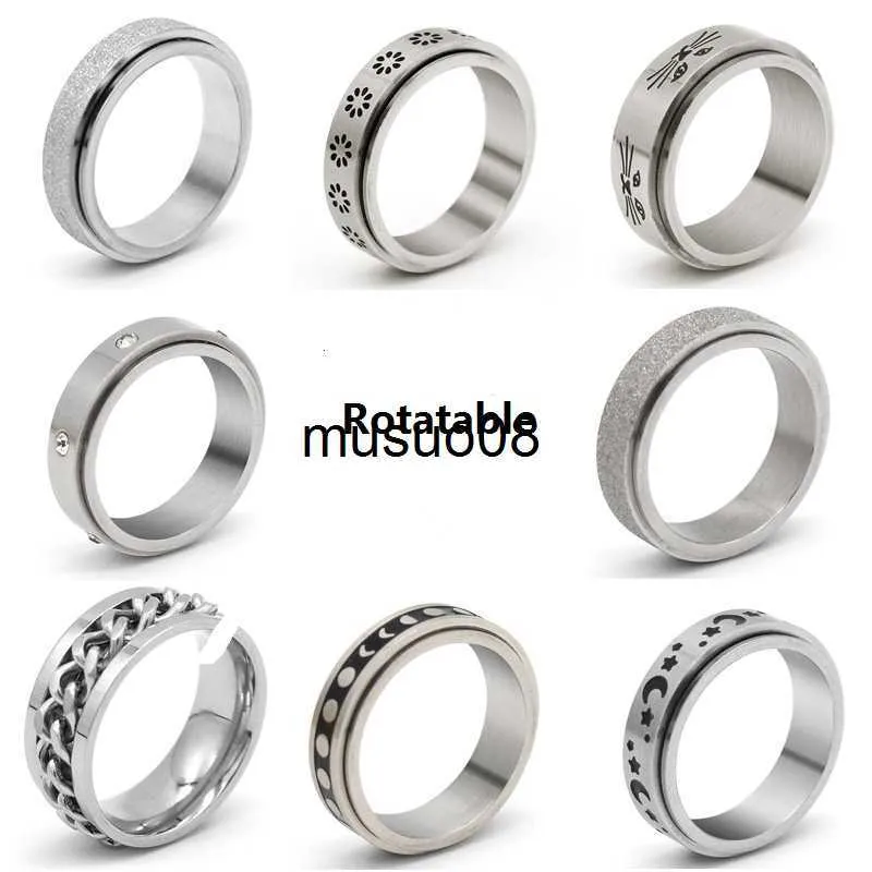 Band Ringe Angst Edelstahl Ring Frauen Männer Mond Fidgets Spinner Ringe Trendy Drehen Frei Drehen Anti Stress Zubehör Schmuck J230602