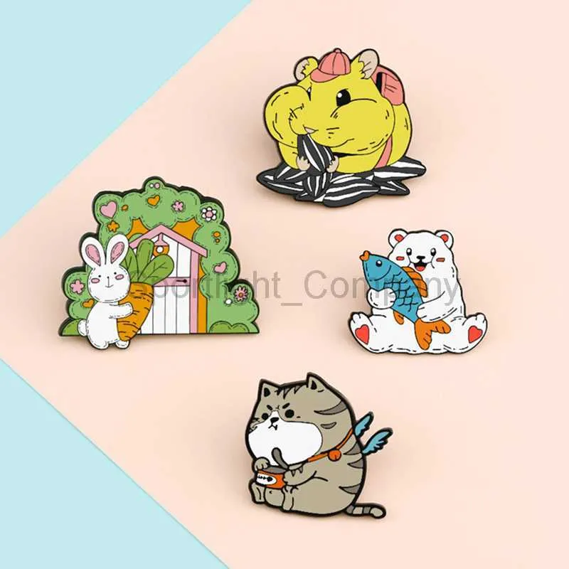 Broches de animales de dibujos animados, hámster, semillas de girasol, conejo, zanahoria, gato, oso, pez, alfileres esmaltados, insignia para solapa, bolso, regalo de joyería, amigo