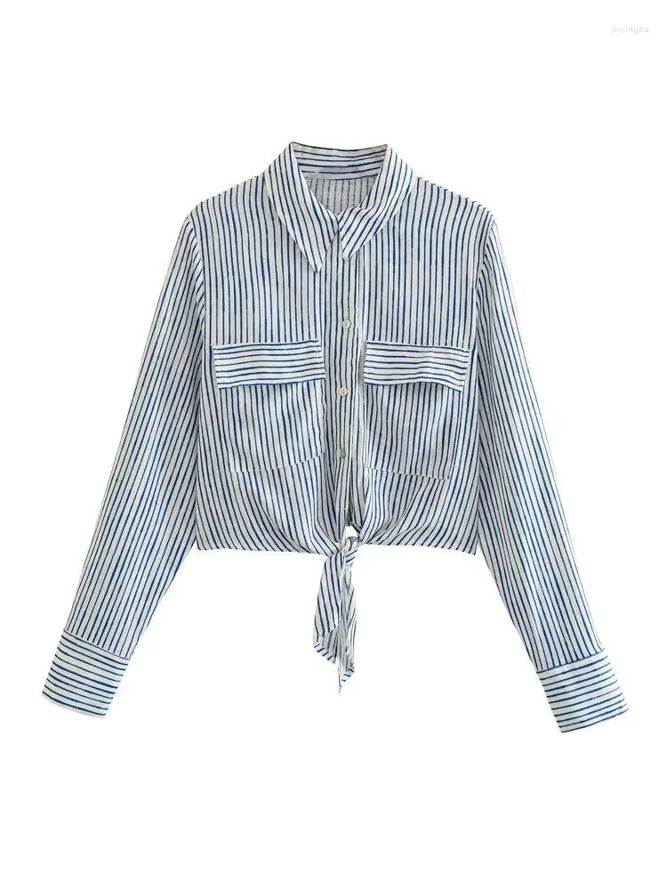Women's Blouses MESTTRAF Sexy Design 2023 Y2K With Knot Striped Shirts Vintage Long Sleeve Front Button Female Chic Tops
