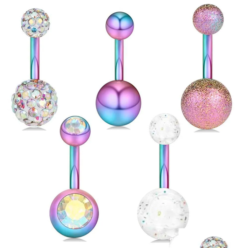 Navel Bell Button Rings Stainless Belly Piercings Ombligo Piercing Sexy Earring Rainbow Body Jewelry Pircing Drop Delivery Dhmkv