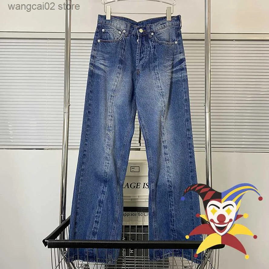 Mäns jeans tvättade tunga tyg jeans män kvinnor bästa kvalitet broderi tie färgämne jean pants t230602