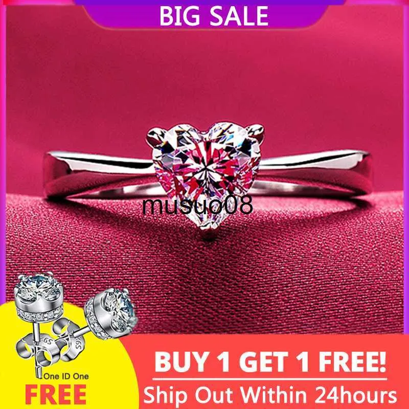 Band Ringen Gratis Krijgen Oorbellen Wit Goud Kleur Tibetaans Zilveren Ring Luxe 0.6ct HeartCZ Zircon Wedding Band Bruids Sieraden Gift J230602