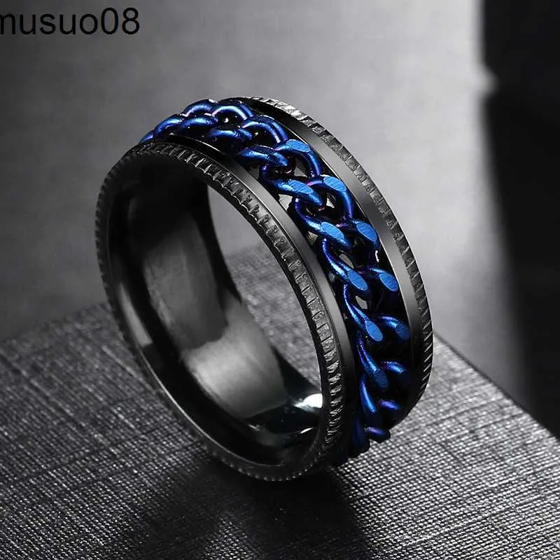 Anillos Giratorios De Ansiedad Para Mujeres Y Hombres, Anillos De Cadena Giratoria De Acero Inoxidable, Anillos Punk, Góticos, Para Aliviar El Estrés, Joyería De Banda (7, Negro Y Plateado