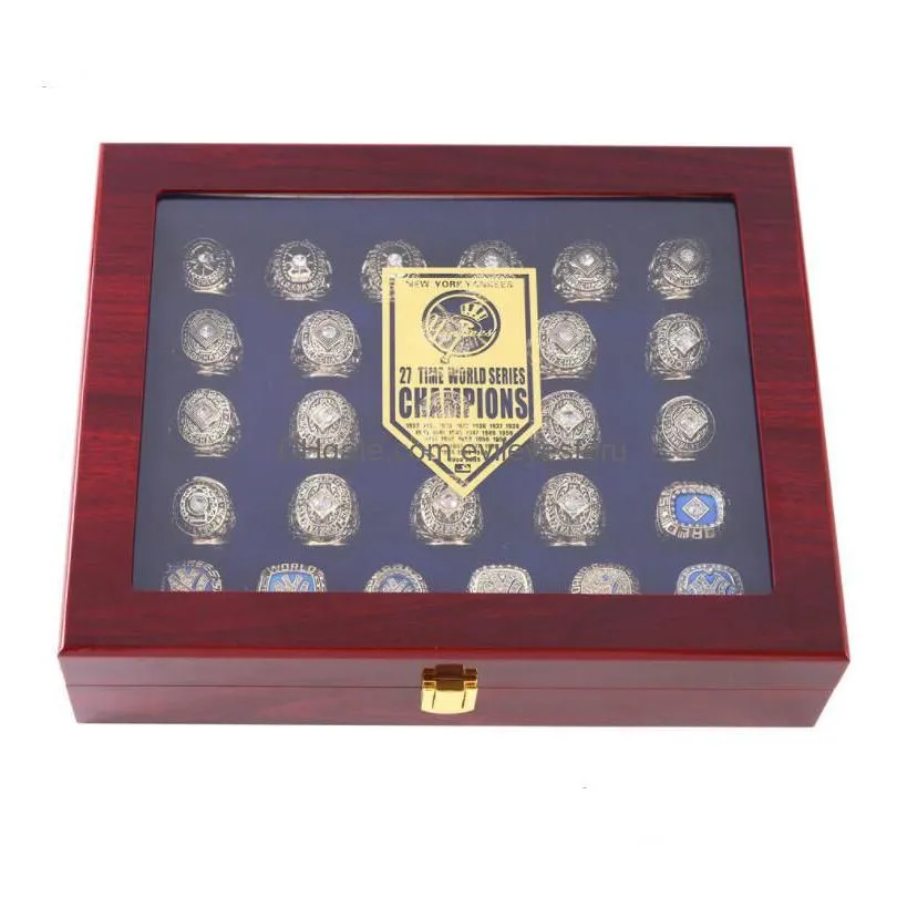 27pcs ny world series baseball champions championship ring set with wooden display box men fan brithday gift wholesale drop shipping