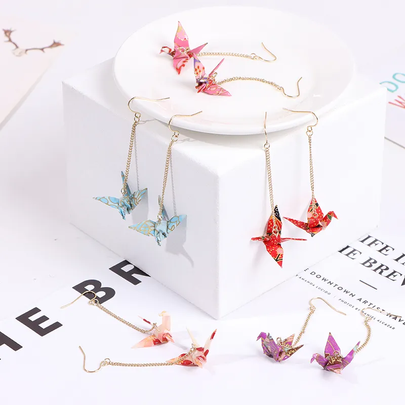1 Pair Blings Bird Cranes Paper Earrings Red Romantic Crane Pendant Trendy Jewelry For Women Accessories Origami Earrings