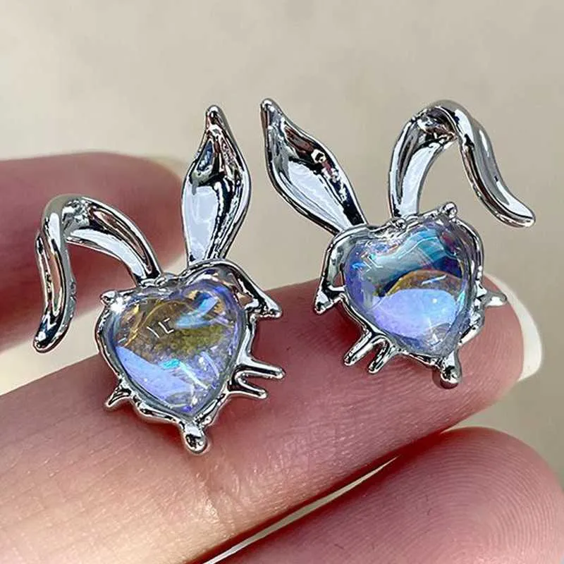 Stud Koreańskie Kolczyki Kamienne Śliczne piękno 3D Silver Rabbit Fashion Romantic Jewelry Akcesoria G230602