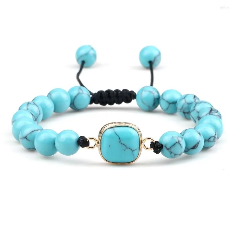 Strand Fashion Jewelry 8mm Beaded Bracelet Natural Stone Light Blue Pine Handmade Adjustable Rope Braided Bracelets For Women Men