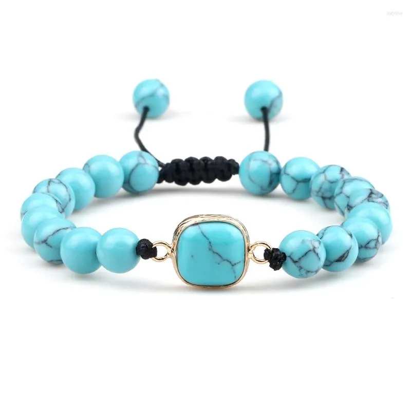 Strand Bijoux De Mode 8mm Bracelet Perlé Pierre Naturelle Pin Bleu Clair À La Main Réglable Corde Tressé Bracelets Pour Femmes Hommes