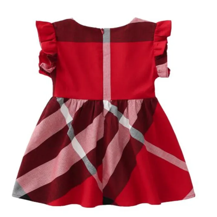 Nouveau Style Enfants Filles Robes D'été Manches Volantes Bébé Fille Robe Coton Plaid Princesse Jupes Enfants Vêtements