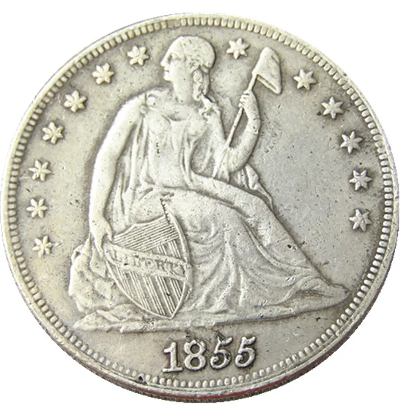 Amerikaanse 1855 zittende Liberty Dollar verzilverde muntkopie
